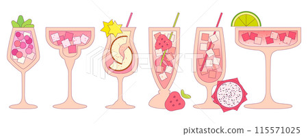Cocktail set for the bar. Vector flat illustration with contour. Red and pink dinks 115571025