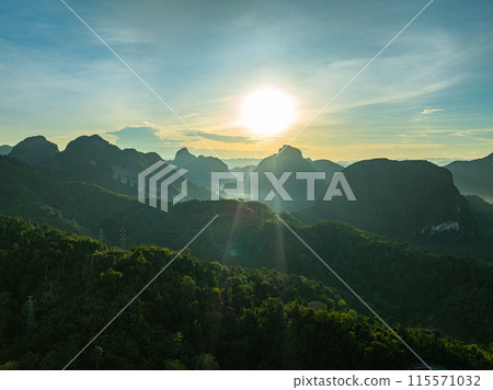 aerial view Amazing sky above the mountain range in Phang Nga. aerial view Amazing sky above the mountain range in Phang Nga. 115571032