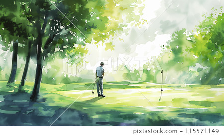 Watercolor golf illustration 115571149