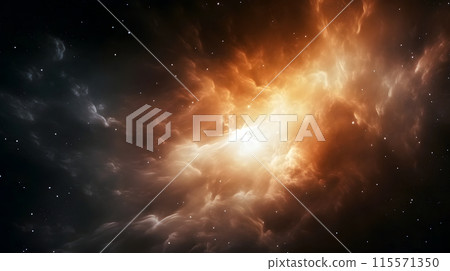 fantastic space nebula with glowing cosmic clouds on black background, neural network generated image 115571350