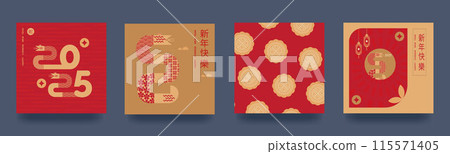 Set of backgrounds, greeting cards, posters, holiday covers for Chinese New Year of the Snake. .Chinese translation - Happy New Year, the symbol of the year is a snake. 115571405