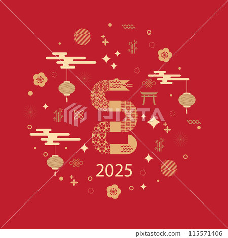 Chinese New Year 2025, Year of the Snake, zodiac. Chinese New Year banner template with snake and traditional patterns. Minimalistic style. Vector 115571406
