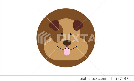 Cute dog face with tongue hanging out, brown puppy with spot and chubby cheeks 115571473