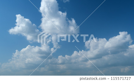 Soft white clouds. Clouds form against a dark blue sky. Blue sky white clouds. Timelapse. 115571727