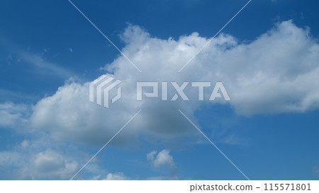 Floating fluffy clouds. Beautiful sunny blue sky with wispy smoky white cumulus and cirrus on different layers. Timelapse. Floating fluffy clouds. Beautiful sunny blue sky with wispy smoky white cumulus and cirrus on different layers. Timelapse. 115571801