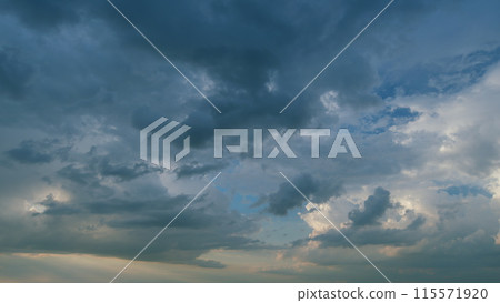 Heavy rain before a storm. Tornado cloud. Beautiful rainy dark storm clouds. Timelapse. 115571920