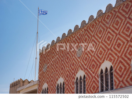 Travel to Greece, Mediterranean islands Rhodes. The former Governor's Palace, now used as the the Building of the Prefecture. 115572502
