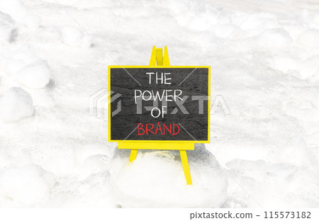 The power of brand symbol. Concept words The power of brand on beautiful black chalk blackboard. Beautiful white snow background. Business the power of brand concept. Copy space. 115573182