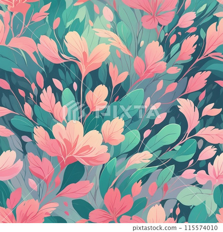 春天的花朵和葉子無縫向量圖 115574010