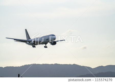 Sendai Airport at dusk, airplane landing, Natori City, Miyagi Prefecture Sendai Airport at dusk, airplane landing, Natori City, Miyagi Prefecture 115574270