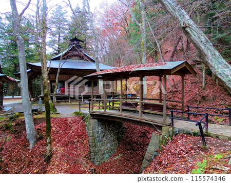 長野縣上田市、六甲湯溫泉、五台橋及落葉風景 115574346