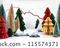 Christmas-themed desktop photo zone on a white background, side view 115574371