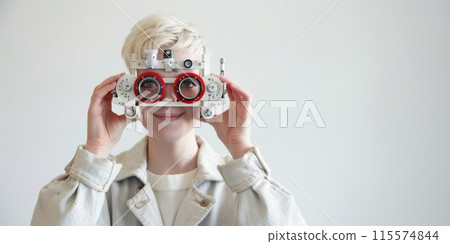 a woman is seen raising a pair of glasses towards her face, possibly expressing a gesture related to vision care or personal protective equipment a woman is seen raising a pair of glasses towards her face, possibly expressing a gesture related to vision care or personal protective equipment 115574844