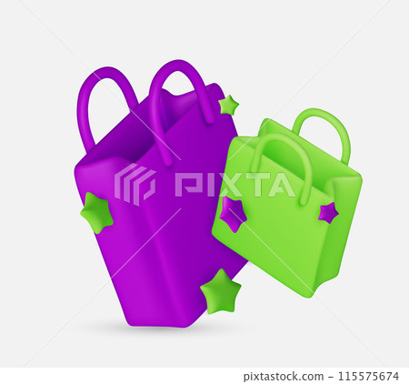 Set of Shopping bag realistic 3d design. Stylish fashionable bag isolated on white background. Vector illustration 115575674
