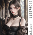 A beautiful woman wearing medieval European clothing 115576042