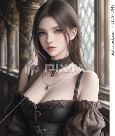 穿著中世紀歐洲服裝的美麗女人 115576042