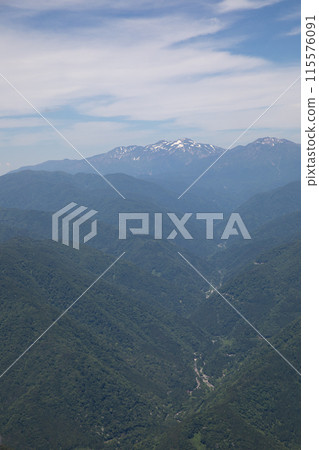 [福井縣小野市，6月]荒島山，從荒島山的持賀牆眺望遠處的白山連峰 115576091