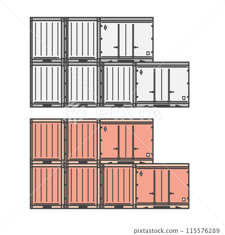 物流系列：物流/貨棚堆放的鐵路貨櫃（彩色&單色套裝） 115576289