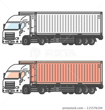物流系列：貨櫃拖車/運輸海運貨櫃的大卡車（彩色&單色SET） 115576294