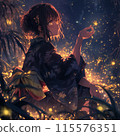Japanese woman watching fireflies 115576351