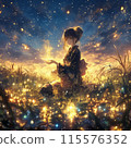Japanese woman watching fireflies 115576352