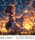 Japanese woman watching fireflies 115576353
