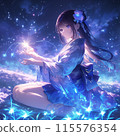 Japanese woman watching fireflies 115576354