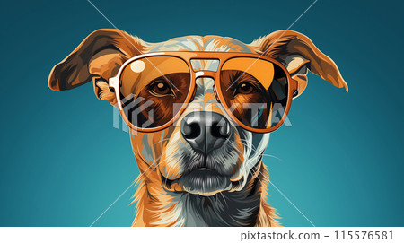 Mascot Illustration of a Beagle Dog Wearing yellow sunglasses on blue background AI Generated 115576581