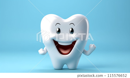 illustration of cute tooth and hands dental mascot character in the blue background AI Generated 115576652