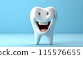3D Cute tooth and hands dental mascot character in the blue background AI Generated 115576655