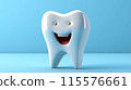 3D Smiling tooth Funny Concept dental mascot character on blue background AI Generated 115576661