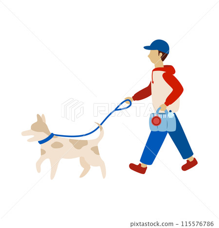 一個人遛狗的矢量圖 一個人遛狗的矢量圖 115576786