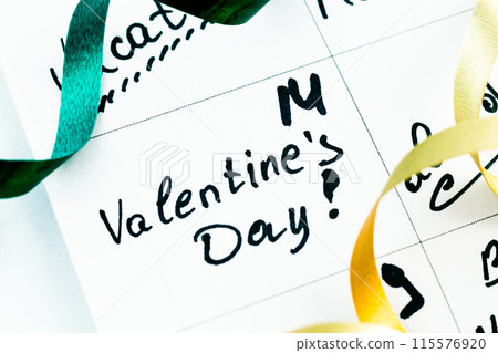 Valentines day marked on a calendar Photo Valentines day marked on a calendar Photo 115576920