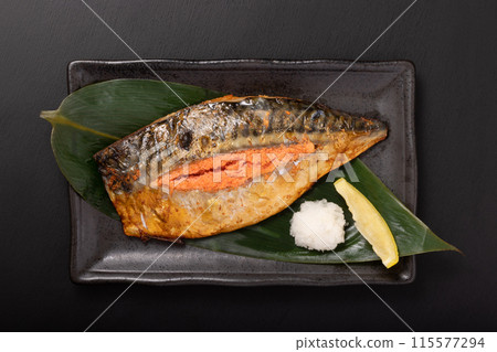 Grilled mackerel and cod roe 115577294