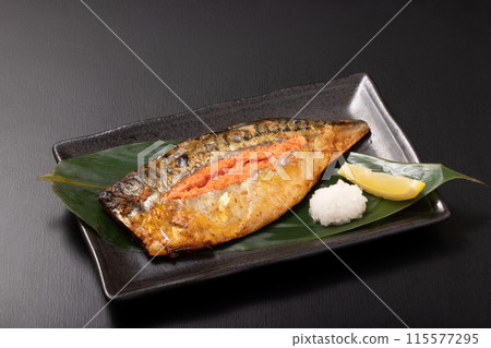 Grilled mackerel and cod roe 115577295