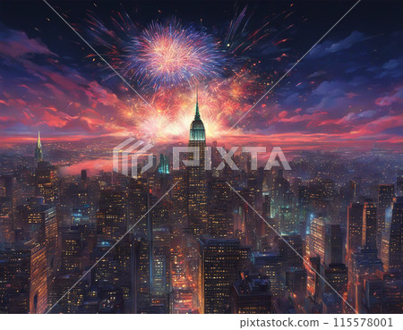 Gorgeous fireworks in the southern sky at night in New York 115578001
