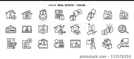 Real estate and house icon set - security, buying and selling, renting, safety, security, moving, etc. 115578358