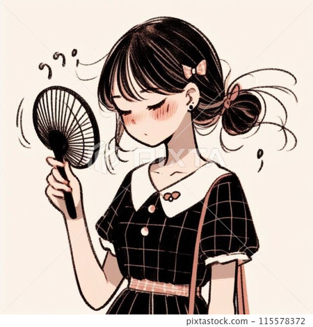 一個女人用扇子搧風 一個女人用扇子搧風 115578372