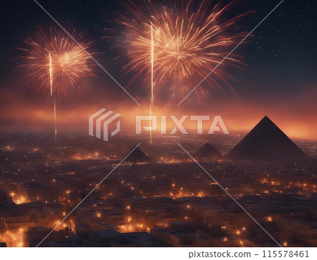 埃及夜間沙漠煙火表演 115578461