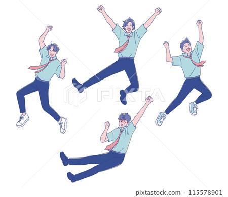 Anime-style male student jumping with joy Anime-style male student jumping with joy 115578901