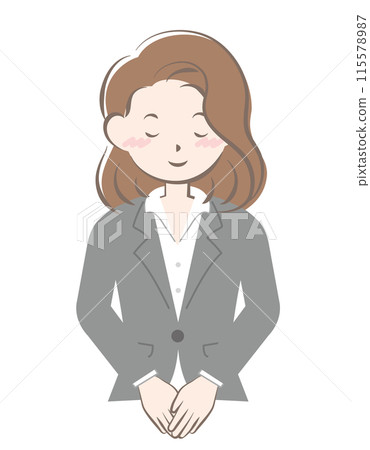 穿著西裝的女人鞠躬，上半身 115578987