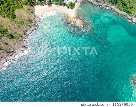 Amazing seascape view seashore and mountains, Aerial view of Tropical sea in the beautiful Phuket island Thailand, Travel and business tour website background concept 115579039