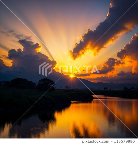日落在水的表面反射了 115579990