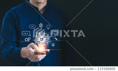Man using AI tools with smartphone. Concept of Artificial Intelligence technology smart robot Man using AI tools with smartphone. Concept of Artificial Intelligence technology smart robot 115580000