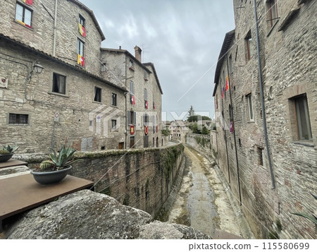Gubbio city center landmark in Umbria italy 115580699