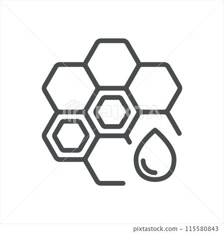 Propolis Icon. Simple Line Illustration of Honeycombs with a Droplet, Symbolizing Propolis Production. Vector Symbol on White Background. Propolis Icon. Simple Line Illustration of Honeycombs with a Droplet, Symbolizing Propolis Production. Vector Symbol on White Background. 115580843