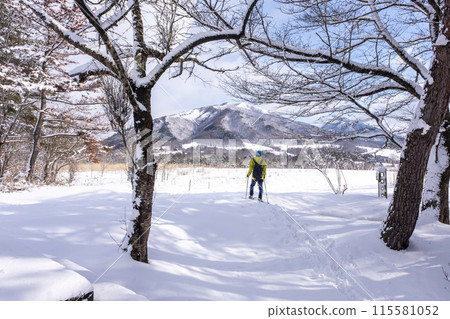 穿著雪鞋在蒜山高原的雪地裡漫步 115581052
