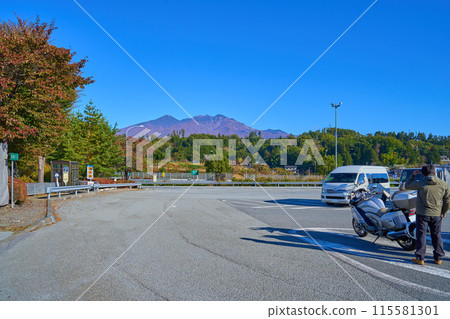 View of the Yatsugatake mountain range to the north from near the Chuo Expressway Yatsugatake Expressway bus stop at Yatsugatake PA (downbound) in Hokuto City, Yamanashi Prefecture in autumn 115581301