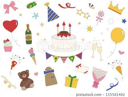 Party illustration set, icons, birthday, celebration, event 115581402