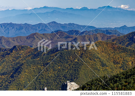 The Nikko mountain range as seen from the ridgeline of Mount Kinpu in Okuchichibu 115581883
